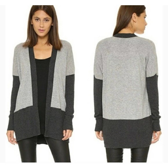 ply cashmere Sweaters - Ply Cashmere 100% Cashmere Color Block Long Cardigan Duster Sweater, Gray